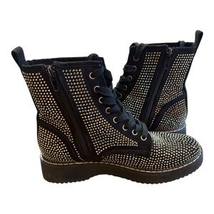 Madden Girl Kurrt Lace-Up Rhinestone Combat Boots Size 7M